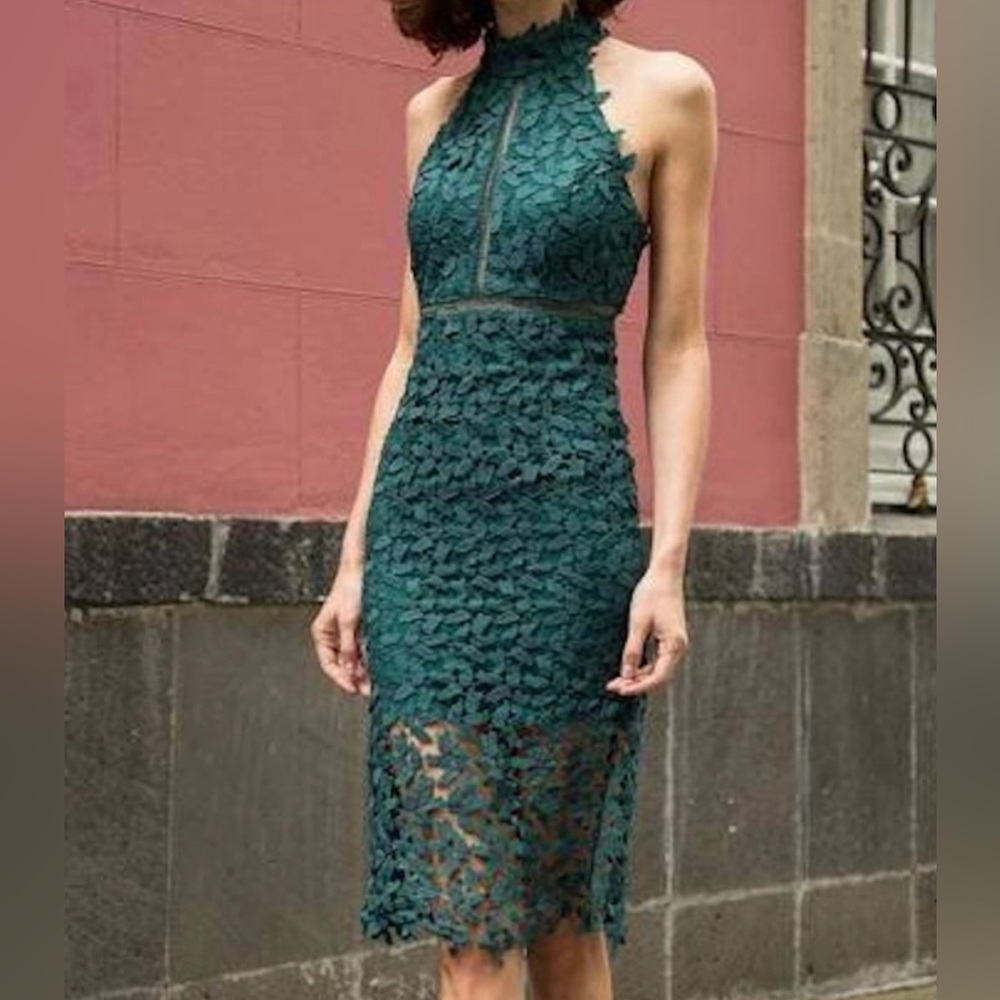 Bardot Green Lace Panel Dress